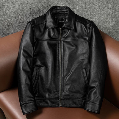 Black Short Motorcycle Genuine Leather Jacket