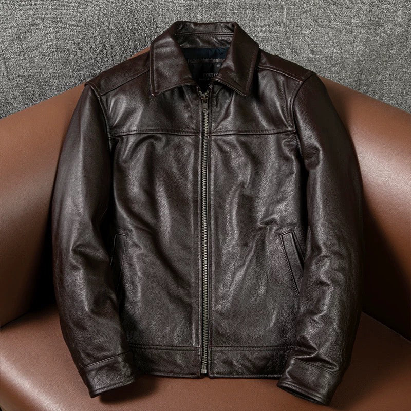 Brown Short Motorcycle Genuine Leather Jacket