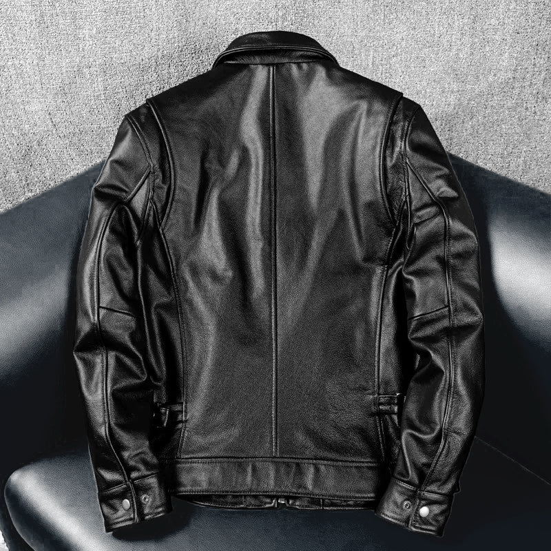 Lässige schwarze Motorrad-Lederjacke