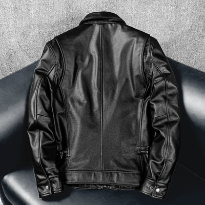 Lässige schwarze Motorrad-Lederjacke