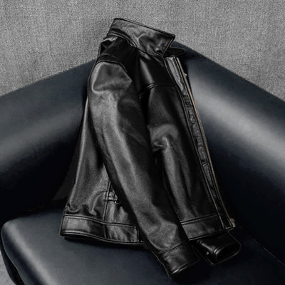 Lässige schwarze Motorrad-Lederjacke