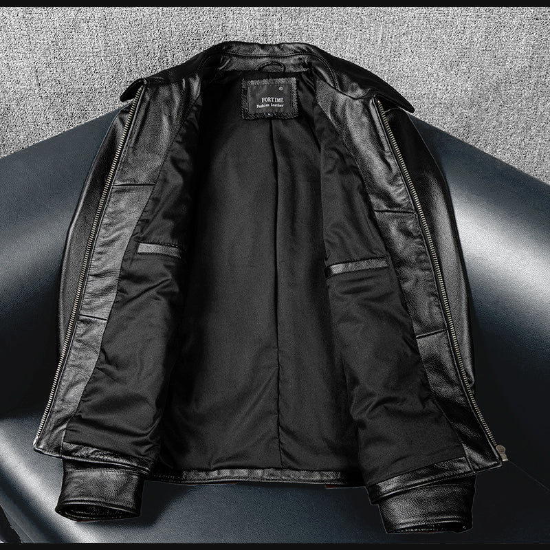 Lässige schwarze Motorrad-Lederjacke