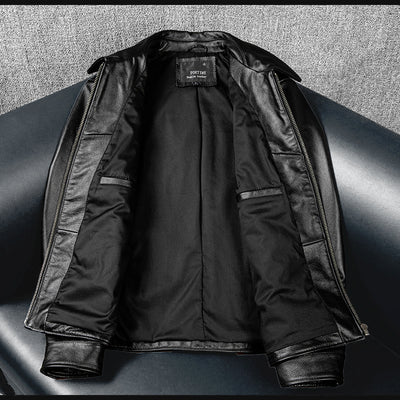 Lässige schwarze Motorrad-Lederjacke