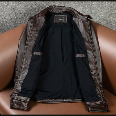 Brown Short Motorcycle Genuine Leather Jacket