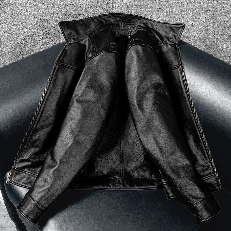 Lässige schwarze Motorrad-Lederjacke