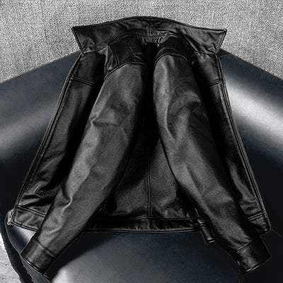 Lässige schwarze Motorrad-Lederjacke
