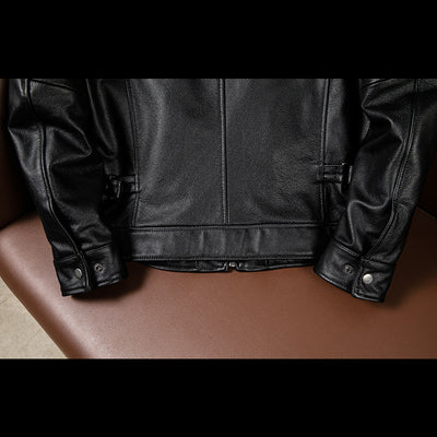 Black Short Motorcycle Genuine Leather Jacket