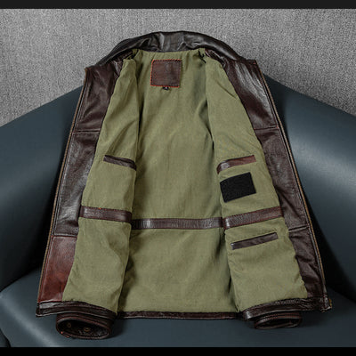 Lässige schwarze Motorrad-Lederjacke