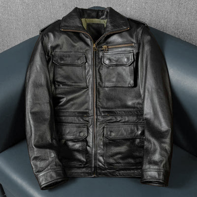 Lässige schwarze Motorrad-Lederjacke
