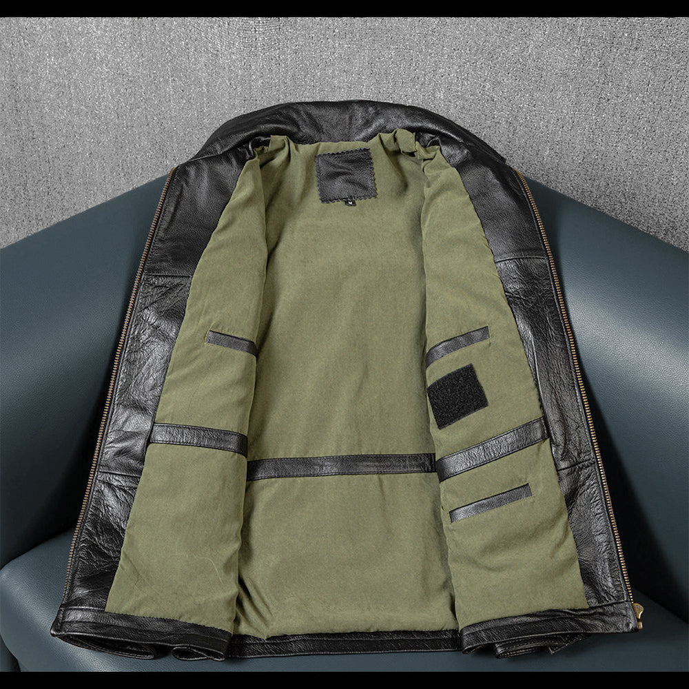 Lässige schwarze Motorrad-Lederjacke