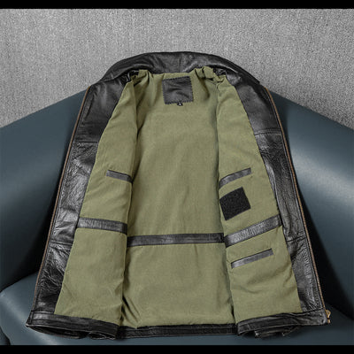 Lässige schwarze Motorrad-Lederjacke