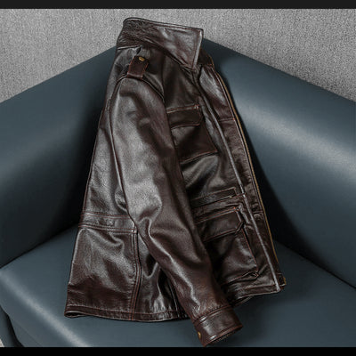 Lässige schwarze Motorrad-Lederjacke