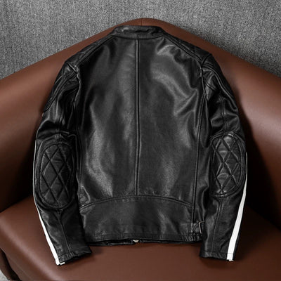 Plaid Stripes Motorcycle Genuine Leather Jacket