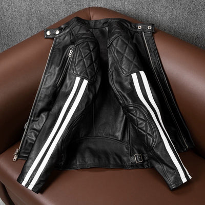 Casual Plaid Stripes Motorcycle Leather Jacket