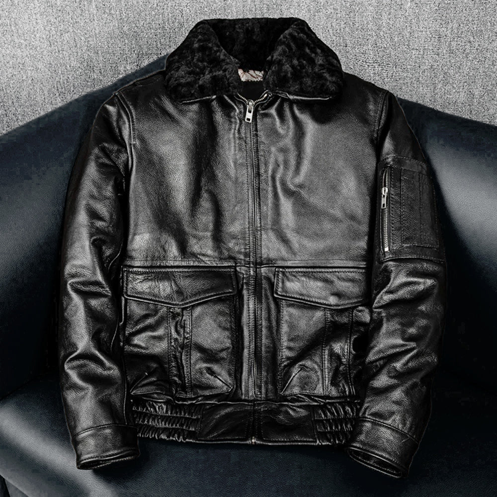 Lässige schwarze Motorrad-Lederjacke