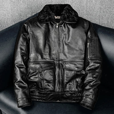 Lässige schwarze Motorrad-Lederjacke