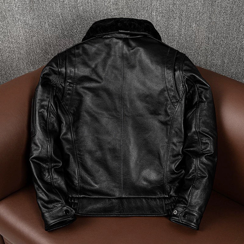 Lässige schwarze Motorrad-Lederjacke