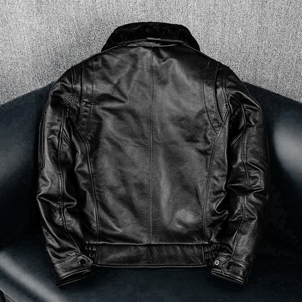 Lässige schwarze Motorrad-Lederjacke