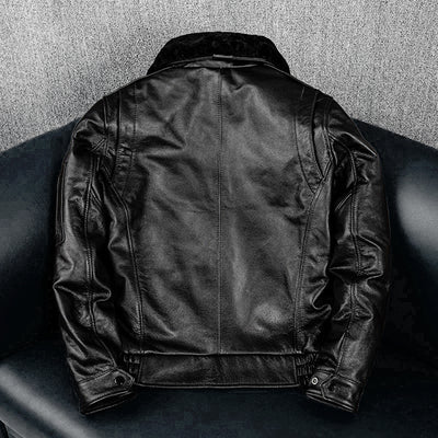 Lässige schwarze Motorrad-Lederjacke