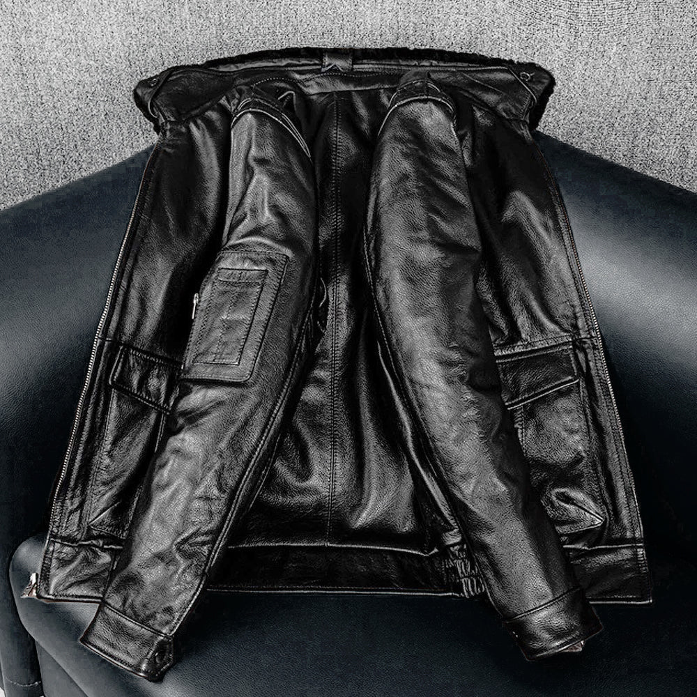 Lässige schwarze Motorrad-Lederjacke
