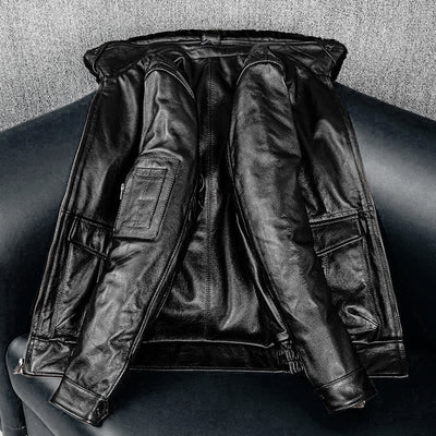 Lässige schwarze Motorrad-Lederjacke