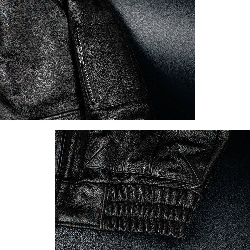 Lässige schwarze Motorrad-Lederjacke