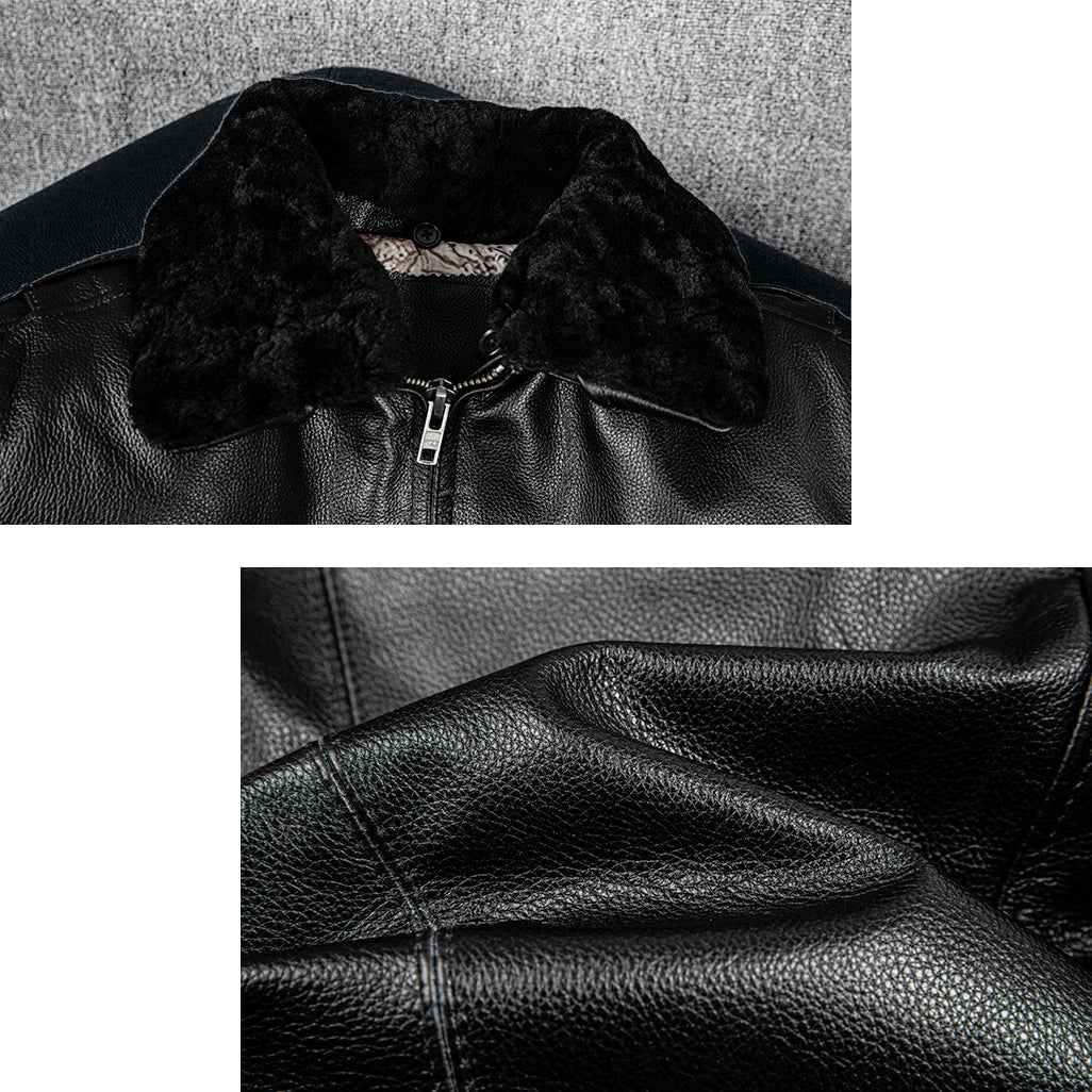 Lässige schwarze Motorrad-Lederjacke