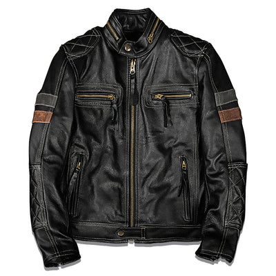 Lässige schwarze Motorrad-Lederjacke