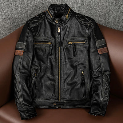 Lässige schwarze Motorrad-Lederjacke