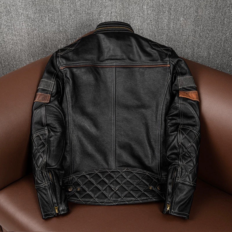 Lässige schwarze Motorrad-Lederjacke