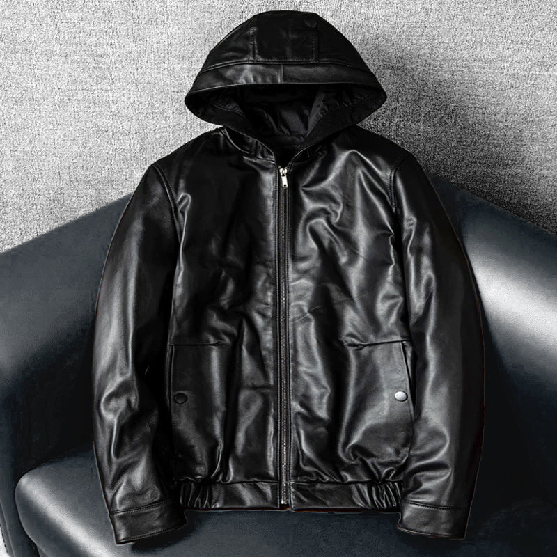 Lässige schwarze Motorrad-Lederjacke