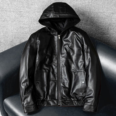 Lässige schwarze Motorrad-Lederjacke