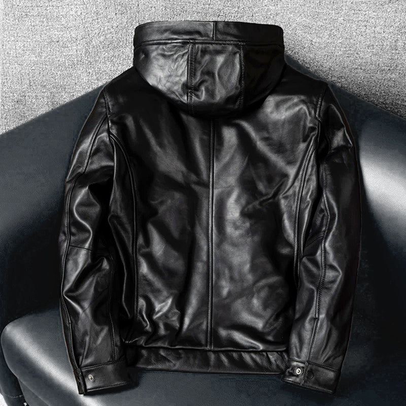 Lässige schwarze Motorrad-Lederjacke