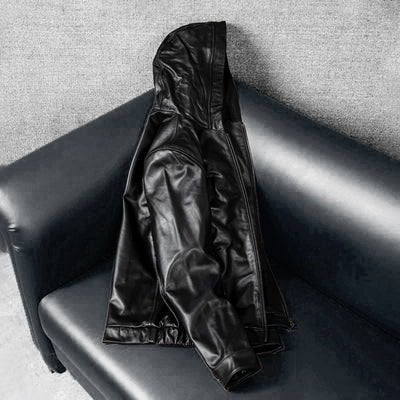 Lässige schwarze Motorrad-Lederjacke