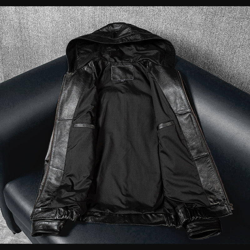 Lässige schwarze Motorrad-Lederjacke