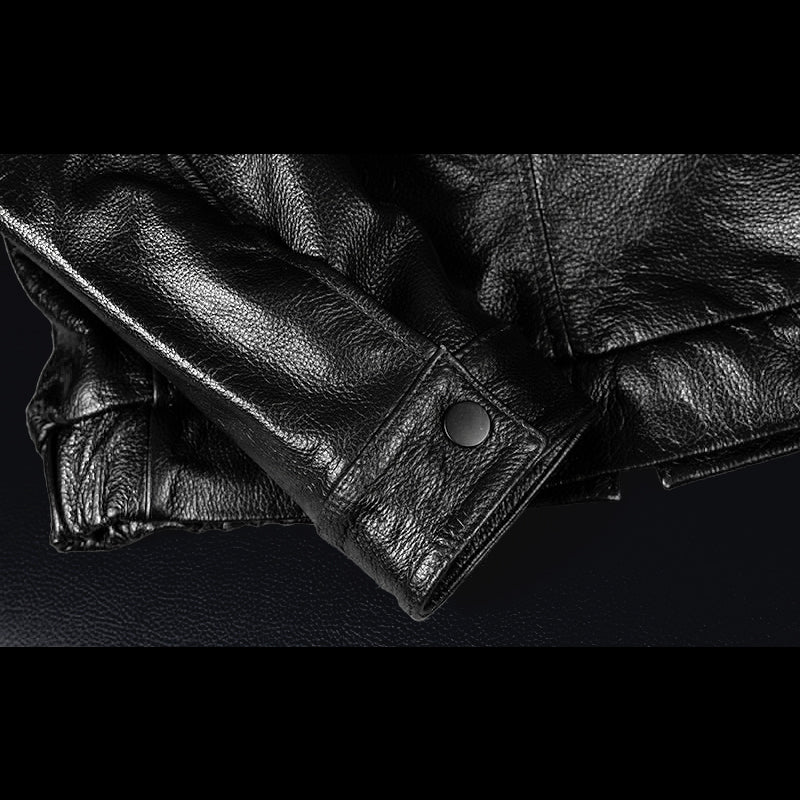 Lässige schwarze Motorrad-Lederjacke