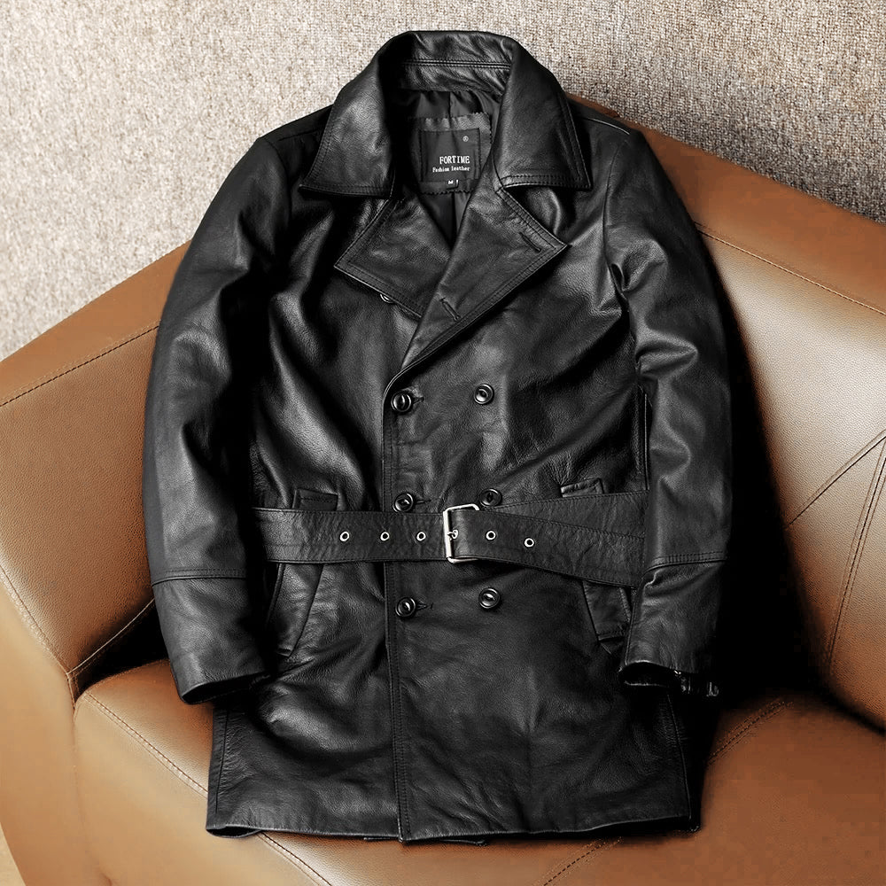 Mid-Length Windbreaker Suit Genuine Leather Jacket