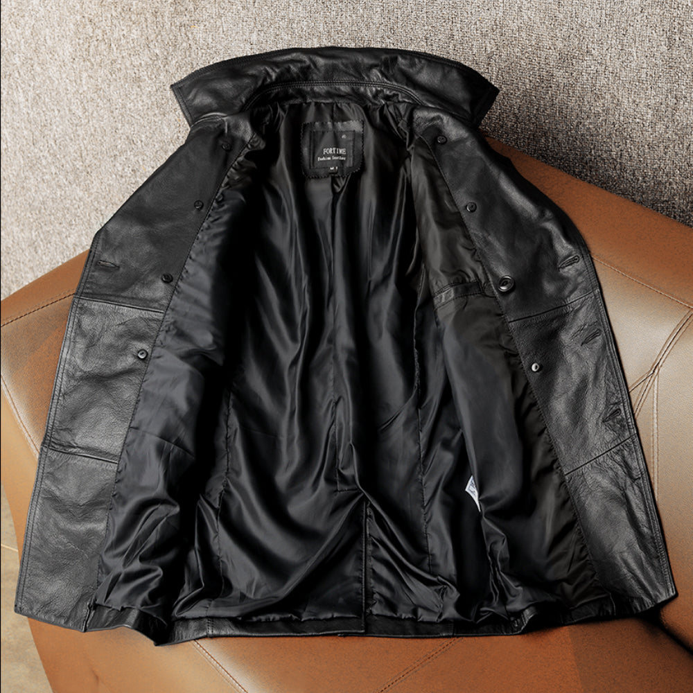 Mid-Length Windbreaker Suit Genuine Leather Jacket