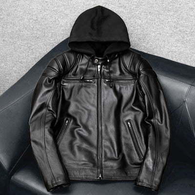 Lässige schwarze Motorrad-Lederjacke