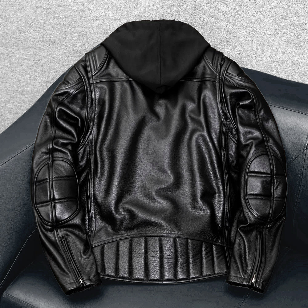 Lässige schwarze Motorrad-Lederjacke