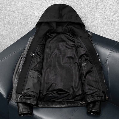 Lässige schwarze Motorrad-Lederjacke