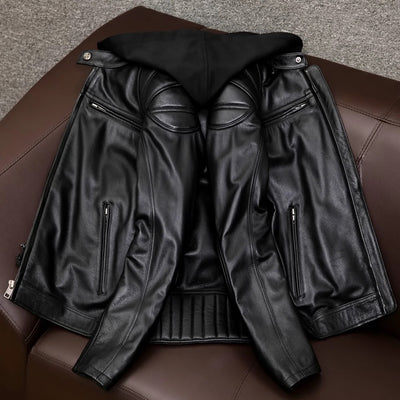 Lässige schwarze Motorrad-Lederjacke