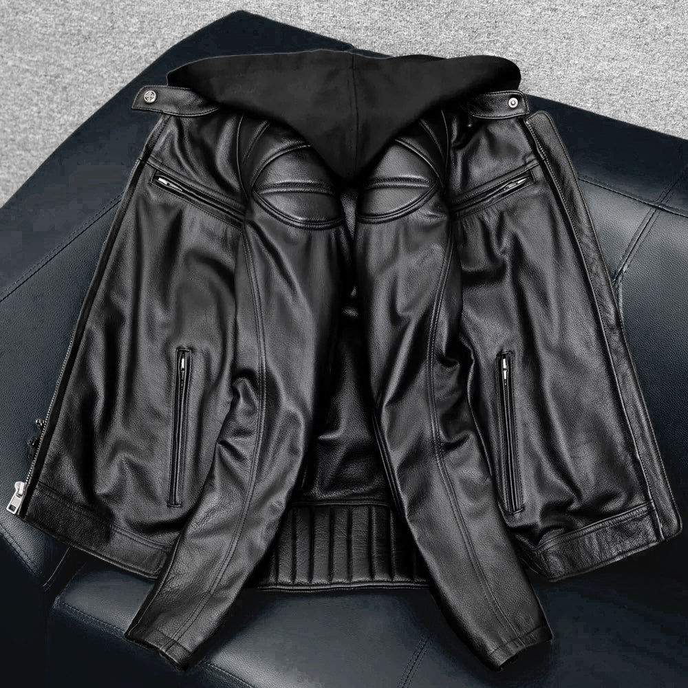 Lässige schwarze Motorrad-Lederjacke