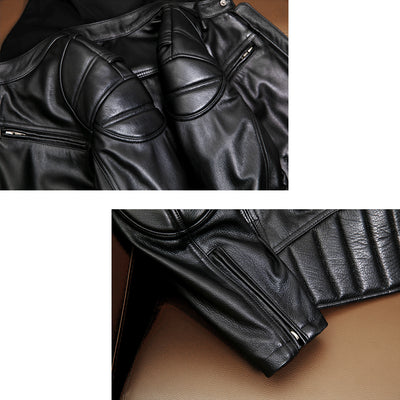 Detachable Hooded Slim Fit Motorcycle Leather Jacket