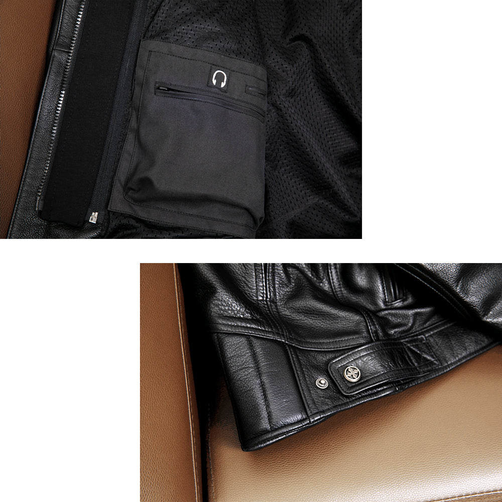 Detachable Hooded Slim Fit Motorcycle Leather Jacket