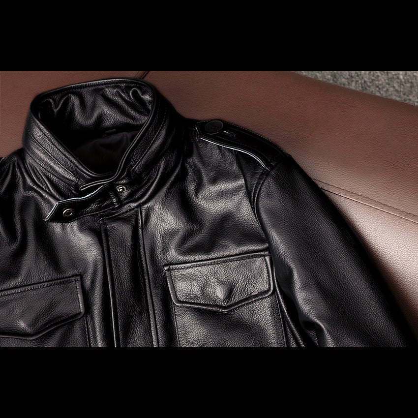 Motorcycle Mid-Length Windbreaker Leather Jacket