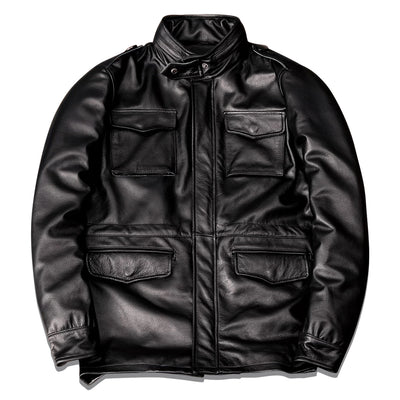 Lässige schwarze Motorrad-Lederjacke