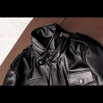 Motorcycle Mid-Length Windbreaker Leather Jacket