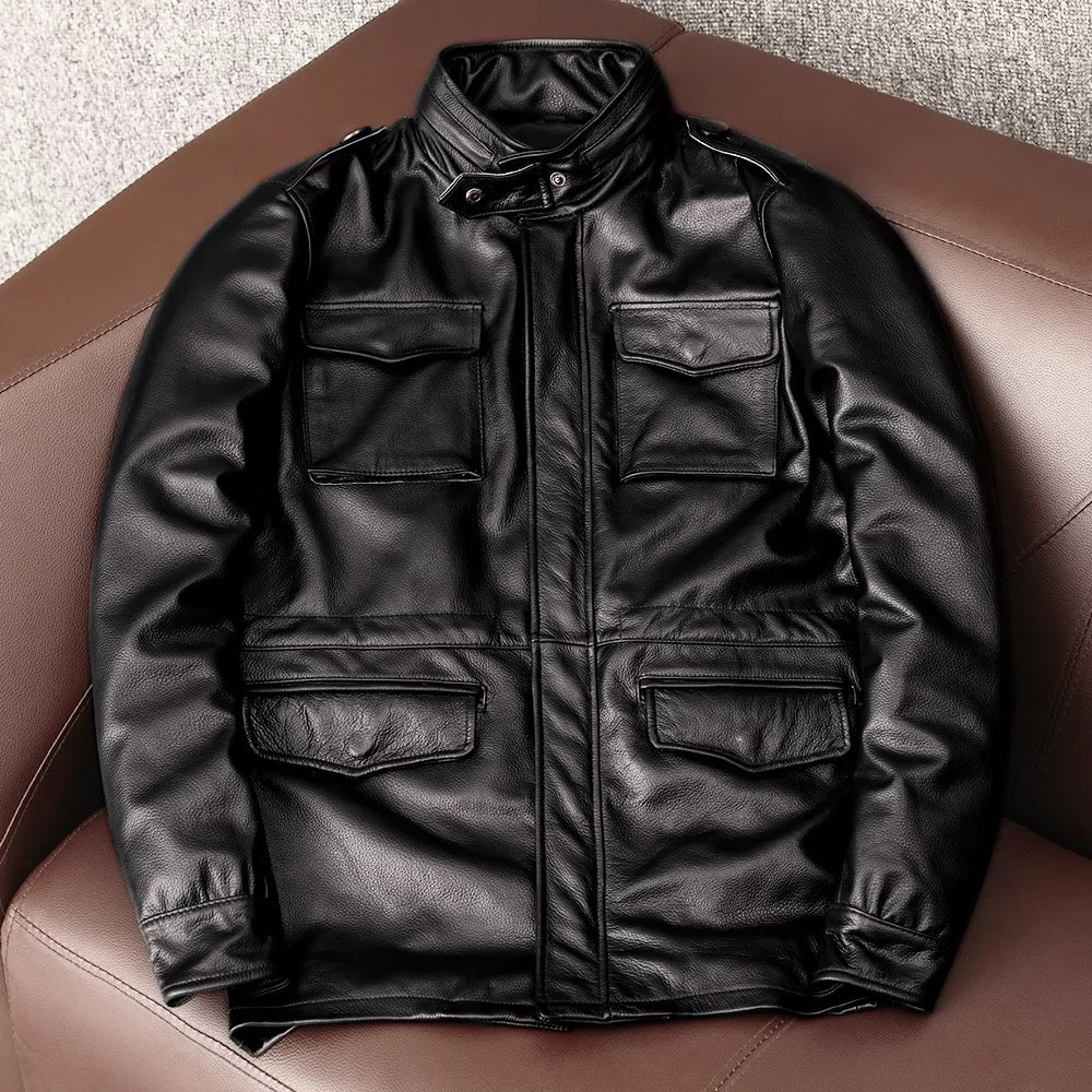 Motorcycle Mid-Length Windbreaker Leather Jacket