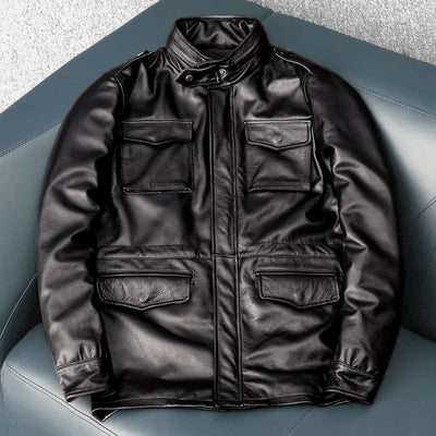 Lässige schwarze Motorrad-Lederjacke